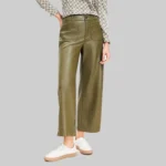Bess Women’s Olive Green Crop Leather Pants - Image 2