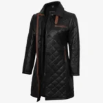 Glen Women's Black Quilted Real Leather Car Coat - Image 4