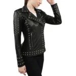 Urban Eleonora Women’s Studded Black Leather Biker Jacket - Image 2