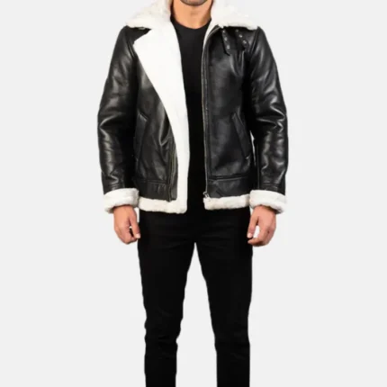 black and white shearling bomber jacket