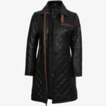 Glen Women's Black Quilted Real Leather Car Coat