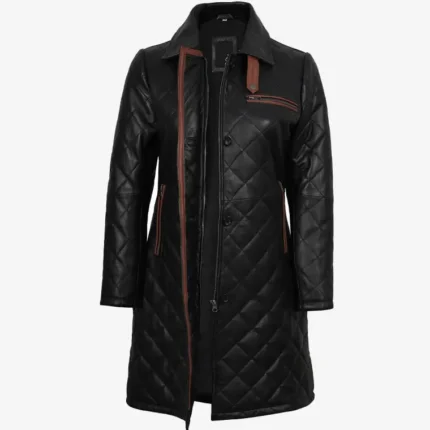 Glen Women's Black Quilted Real Leather Car Coat