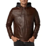 brown hooded leather jacket