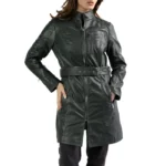 olive green leather coat