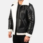 Francis Men’s Black And White Leather Fur Bomber Jacket - Image 2