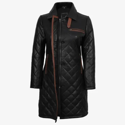 Womens diamond quilted leather car coat