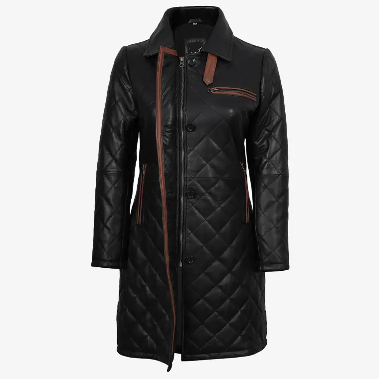 Womens diamond quilted leather car coat Womens diamond quilted leather car coat