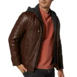 leather jacket with detachable hood