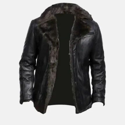 men’s black shearling leather jacket