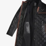 Glen Women's Black Quilted Real Leather Car Coat - Image 3