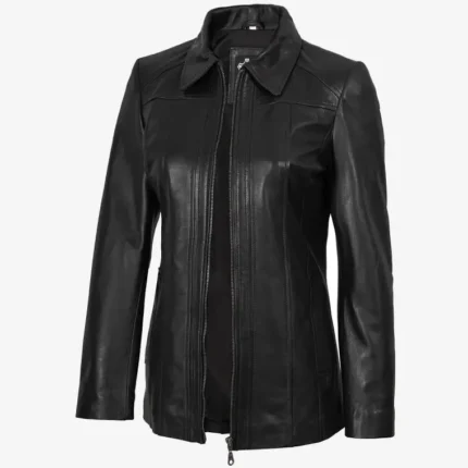 Marsha Women's Leather Black Car Coat