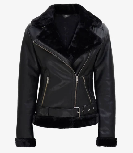 shearling biker jacket for women
