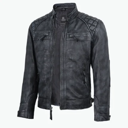 distressed black leather jacket