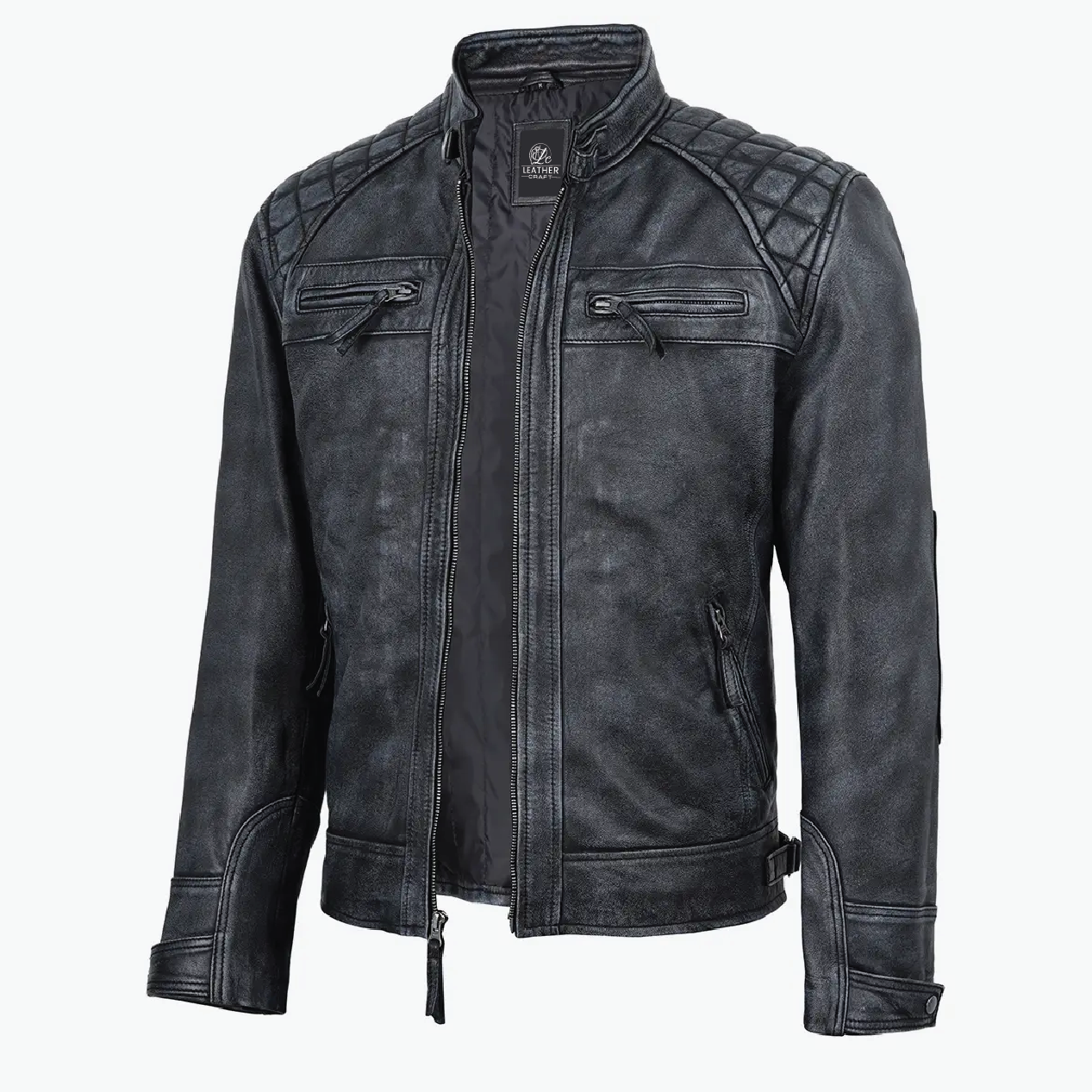 distressed black leather jacket