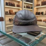 Chicago Plain Genuine Leather Brown Cap for Men