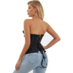 Gothic Black Brocade Overbust Corset with Ruffled Edges & Front Bow - Image 6