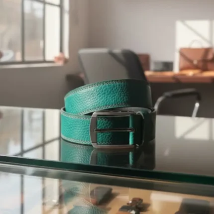 Green pebbled leather belt