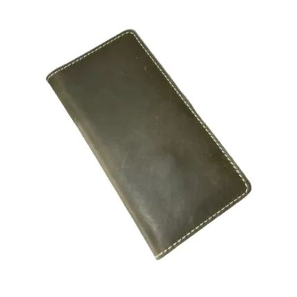 Olive green leather long wallet