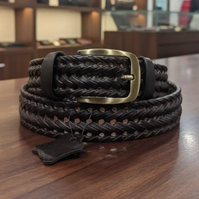 Hand-braided leather belt