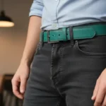 Harbor Green Pebbled Genuine Leather Belt for Men - Image 2