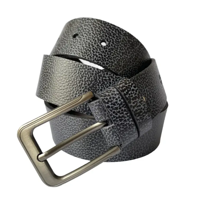 Textured black leather belt