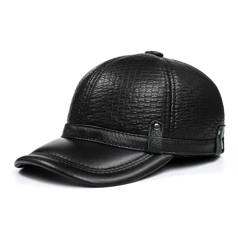 Black leather baseball cap