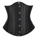 Elegant Black Satin Overbust Corset with Front Busk Closure