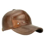 Chicago Plain Genuine Leather Brown Cap for Men - Image 2