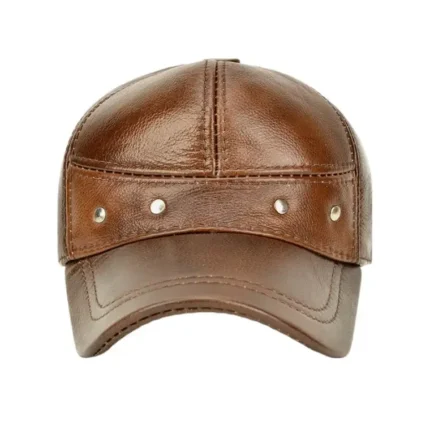 Camel leather baseball cap