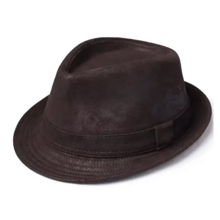 Distressed leather trilby hat