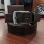 Dark brown leather belt for men