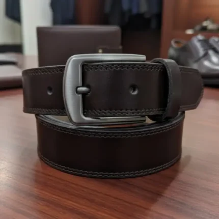Dark brown leather belt for men