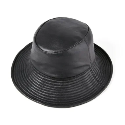 Black leather bucket hat