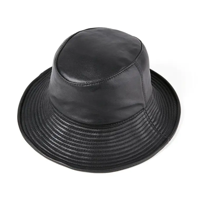Black leather bucket hat