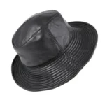 Men's black leather bucket hat