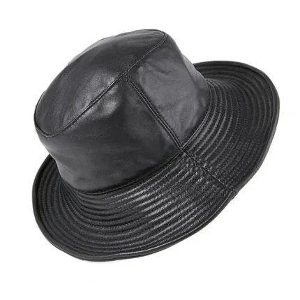 Men's black leather bucket hat