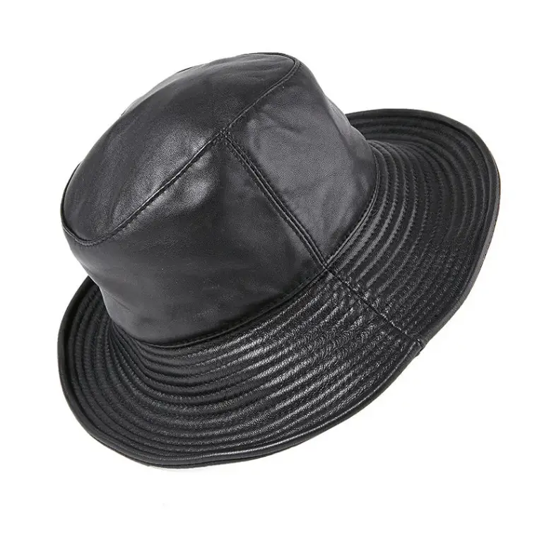 Men's black leather bucket hat