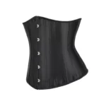 Elegant Black Satin Overbust Corset with Front Busk Closure - Image 3