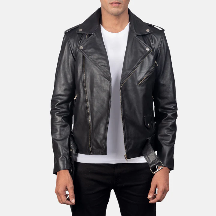 Black Leather Moto Jacket for Men